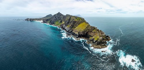 Aerial view, cliffs and sea at Cape of Good Hope, Cape Point Lighthouse, Cape Peninsula, Cape Point