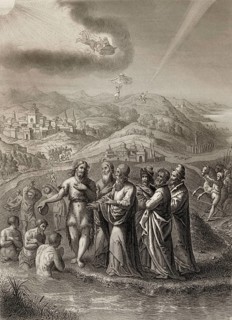 The Jews sent priests and Levites from Jerusalem to ask John the Baptist, Steel engraving 1853,