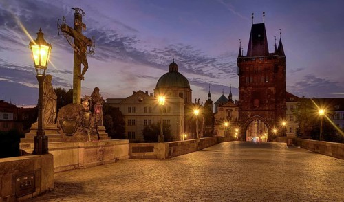 Charles Bridge in the evening, Apostle, Prague, Czech Republic, Prague, Czech Republic