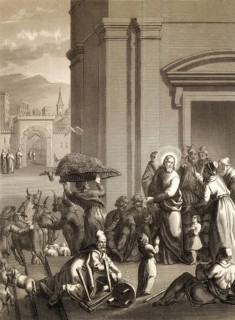 The second cleansing of the Temple, New Testament, steel engraving 1853, digitally restored