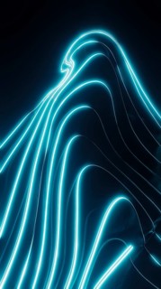 Mesmerizing neon lines create a dynamic abstract wave pattern. The vivid blue glow contrasts