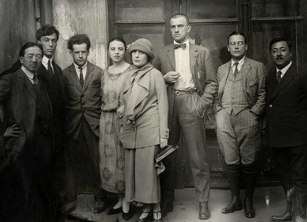 Vladimir Vladimirovich Mayakovsky and other artists, 11 May 1924, presumably Soviet Union From left