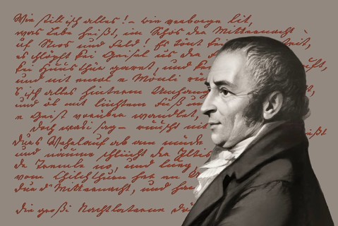 Historical manuscript with a portrait of Johann Peter Hebel, 1760 - 1826, German poet, Protestant