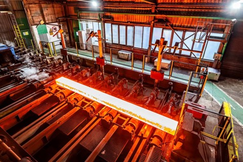 ThyssenKrupp hot rolling mill, heated slab, Hohenlimburg, Hagen, North Rhine-Westphalia, Germany