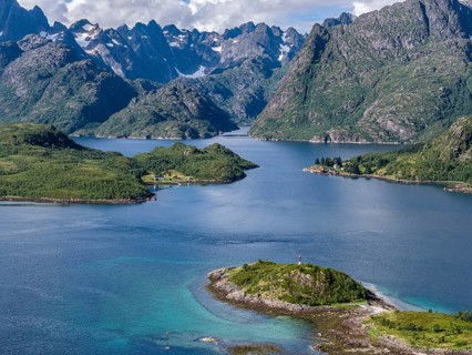 Aerial view over the Raftsund, the waterway between Lofoten and Vesteralen island, island