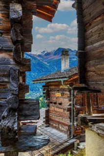Old wooden houses in the historic village centre, Grimentz, Val d'Anniviers, Valais Alps, Canton