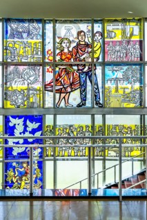 Stained glass window depictions from the history of the German labor movement by Walter Womacka in