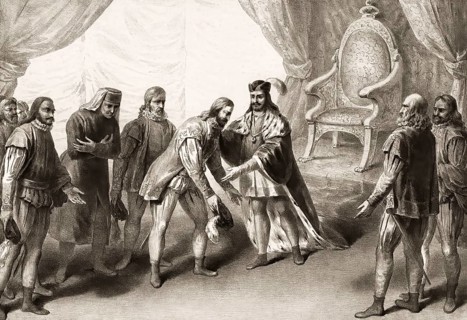 Vasco da Gama‘s audience with King Manuel I after his return to Portugal, September 1499