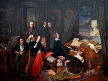 Liszt at the piano, 1840, other people enjoying the music of Liszt, Josef Danhauser, Alexandre