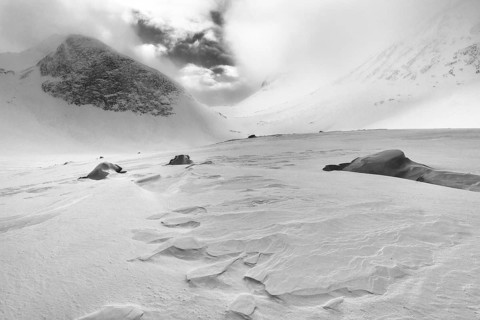Snowy mountain landscape, Kebnekaisefjäll, Norrbotten, Lapland, Sweden, March 2018