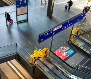 Central Station, yellow barriers on escalators at Berlin Central Station, which have been defective