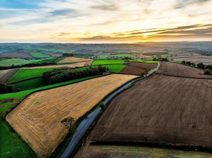 Colours of Devon Farms and Fields over Berry Pomeroy from a drone, Totnes, England, United Kingdom