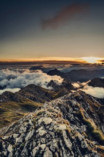 Sunrise hike on the Hochplatte in the Ammergau Alps, Ammergebirge in the Allgäu, Bavaria, Germany
