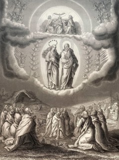 The Assumption of Mary into Heaven, Steel engraving 1853, digitally restored