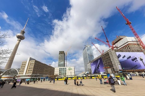 View of Alexanderplatz in Berlin. Covivio Tower and The Berlinian construction sites. Megaposter