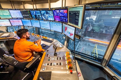 Thyssenkrupp Warmwalzwerk, Steuerstand der Mittelbandstraße, Hohenlimburg, Hagen, North
