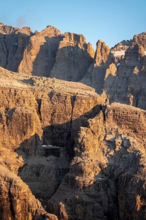 Detail, rocks and mountain peaks of the Brenta Mountains, evening mood with alpine glow, Brenta,