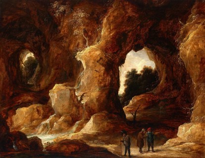 A grotto with figures, a stag and a stork, painting by David Teniers (baptised 15 December 1610 in