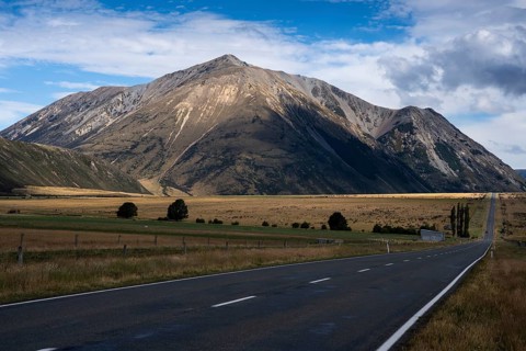 Landscape with mountains and road along State Highway 73, Canterbury South Island, New Zealand