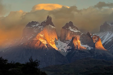 Cuernos del Paine, rocky peaks in morning light, Torres del Paine National Park, Patagonia, Chile