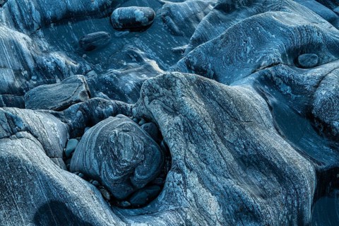 Rock structures on the coast, Söröya, Finnmark, Norway, February 2019