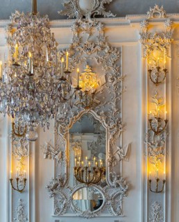 Interior design and exhibition rooms in the Würzburg Residence, imposing 18th century palace with