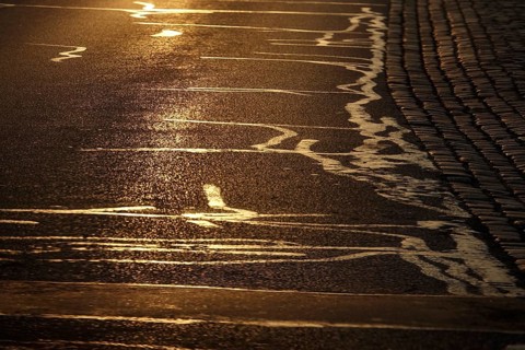 Repairs of roads in the evening light, symbolic picture of infrastructure renovation needs, Germany