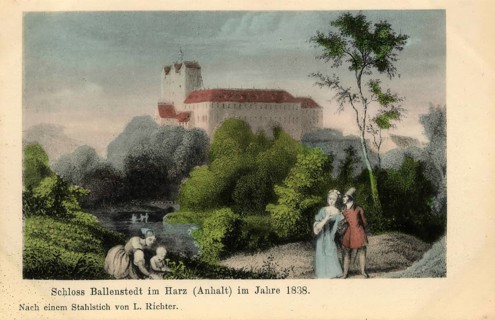 Historical postcard around 1900, Ballenstedt im Harz, castle, Harz district in Saxony-Anhalt,