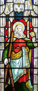 Stained glass window depicting St Andrew, church of Saint Andrew, Ansford, Somerset, England, UK by