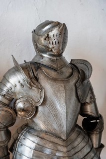 Knight's armour in the armoury in the historic Meersburg Castle, museum, place of interest, Lake