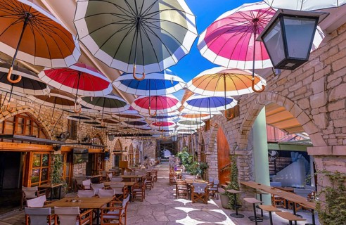 Cyprus travel destination, colorful streets of Limassol in historic city center