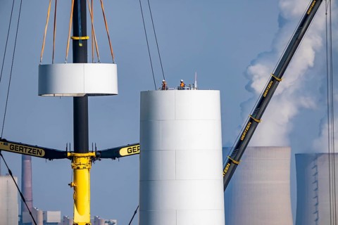 Construction site of the new Bedburg 3 wind farm, on recultivated open-cast mining site, 9 wind