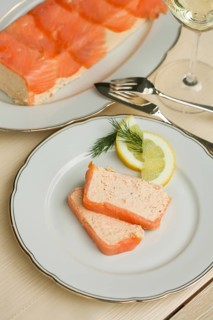 Southern German cuisine, salmon trout terrine arranged on a plate, salmon terrine with trout