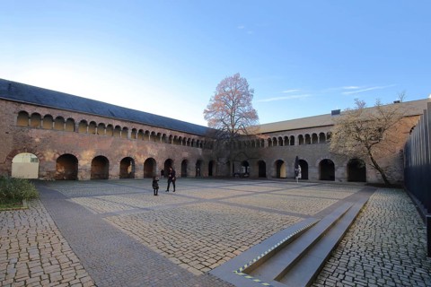 Courtyard of Simeonstift City Museum, Trier, Middle Moselle, Moselle, Rhineland-Palatinate, Germany