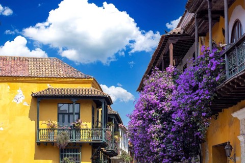 Columbia, Unesco site, colorful Cartagena Walled City Cuidad Amurrallada in historic city center
