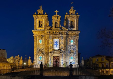 Igreja Paroquial de Santo Ildefonso, catholic church in the old town in the evening, exterior