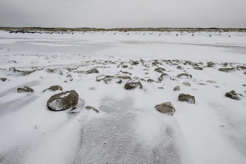 North Sea beach in snow, Langeoog, Lower Saxony, Germany