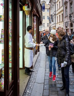 Tourists in a small alley, Old Town of Prague, Czech Republic