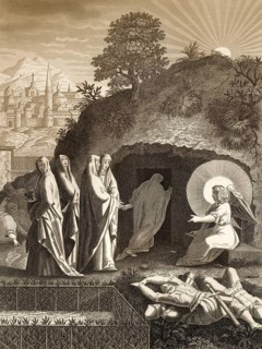 The empty tomb, Resurrection of Jesus, New Testament, steel engraving 1853, digitally restored