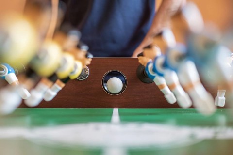 Table football view throw the hall in the table