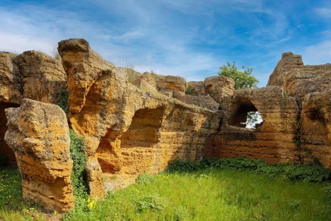 Relics of ancient rock tombs, Arcosol tombs (Arcosolia), Valley of the Temples, Valle dei Templi,