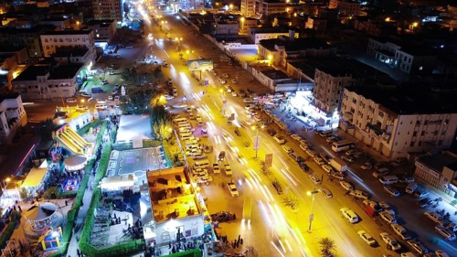 In Seiyun, Yemen on January 09, 2026, aerial drone footage shows the city of Seiyun in southern
