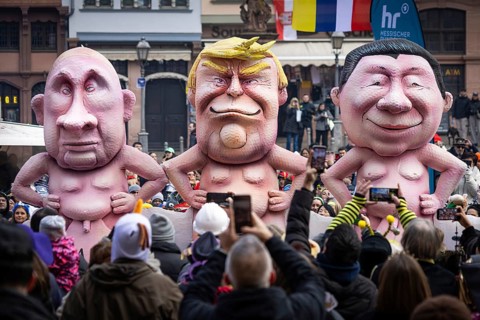 The Frankfurt carnival procession moves across the Römerberg in Frankfurt am Main on 15 February