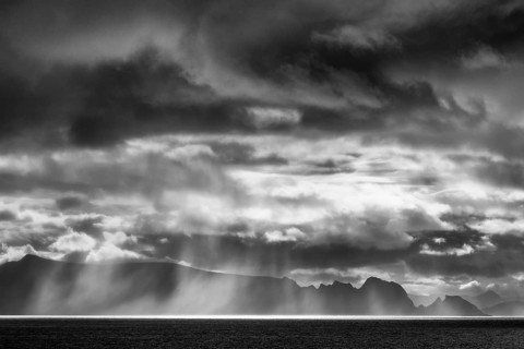 Rain showers over the Norwegian Sea, Söröya, Finnmark, Norway, September 2018
