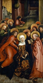 Picture shows the death of the Virgin, a painted wing of the Afra altar, the scene depicts the