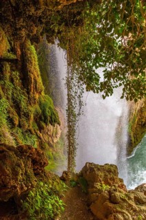 Interior of the Iris Grotto at the Cola de Caballo Waterfall in the Monasterio de Piedra Natural