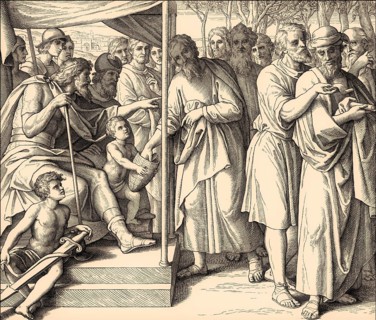 Joshua allocated the land among the twelve tribes, Old Testament, by Julius Schnorr von Carolsfeld,
