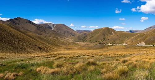 Landscape in New Zealand. Lindis Pass Tarras Road at Lindis Pass, Otago, South Island, New Zealand