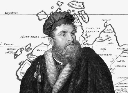 Marco Polo, c.?1254 –1324, an Italian merchant, explorer and writer, map of his travels, digital