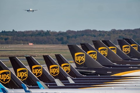 Cologne-Bonn airport, CGN, air freight center, UPS logisic hub, UPS cargo aircraft on the apron,